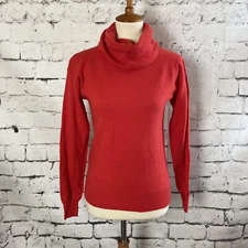 Claude Vernet Sweater Women Medium Red Turtleneck Lambswool Angora blend Classic