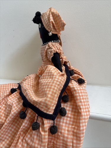 Vintage African American Cloth Tag Doll Orange & White Gingham Dress - Picture 11 of 20