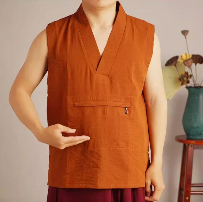 Nuevo Chaleco de Algodón Delgado de Verano para Hombres Zen Monje Budista Prendas para el torso Chaqueta sin Mangas Foto 4 de 4