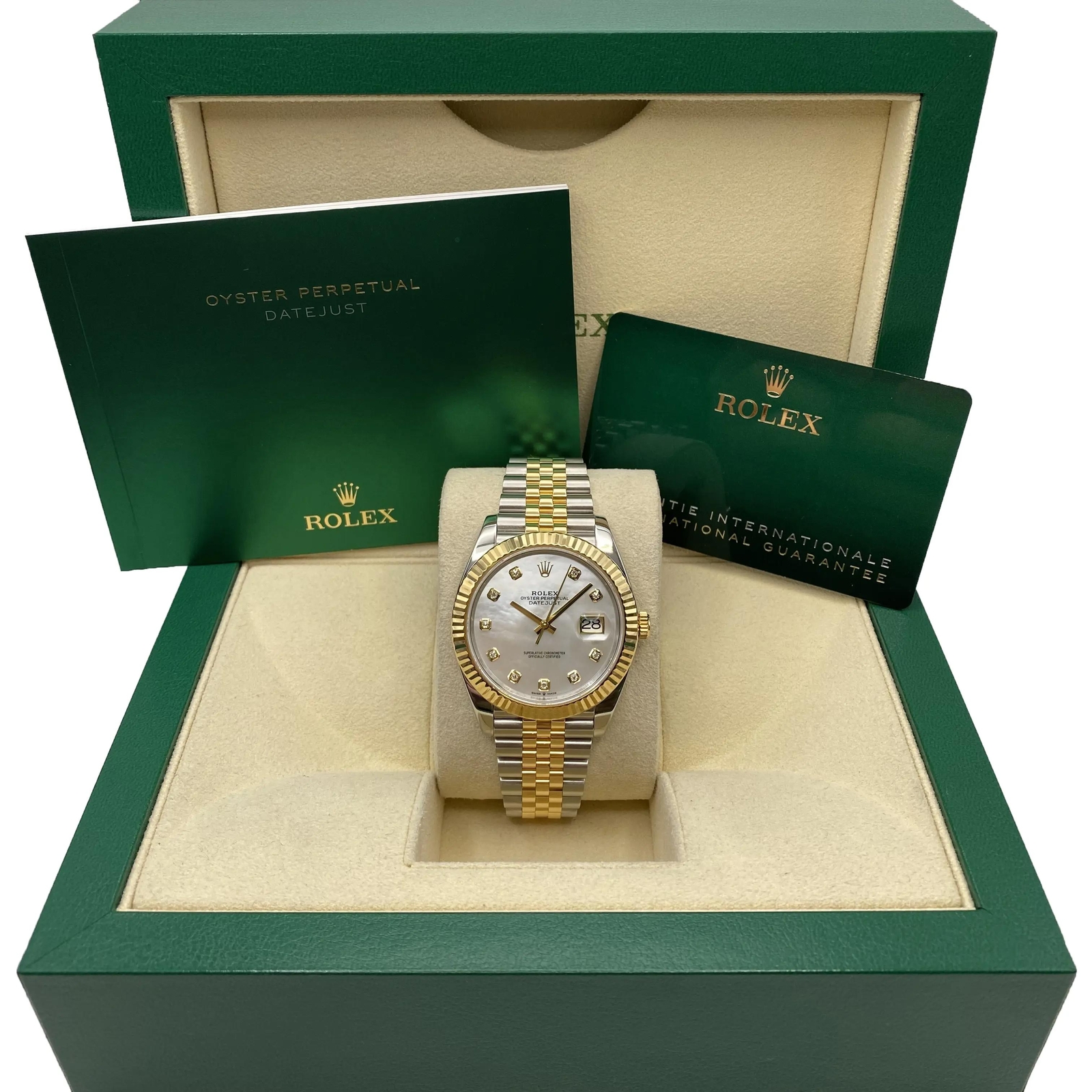 Rolex Datejust 126333 Yellow Gold Steel White MOP Diamond Dial Watch B&P