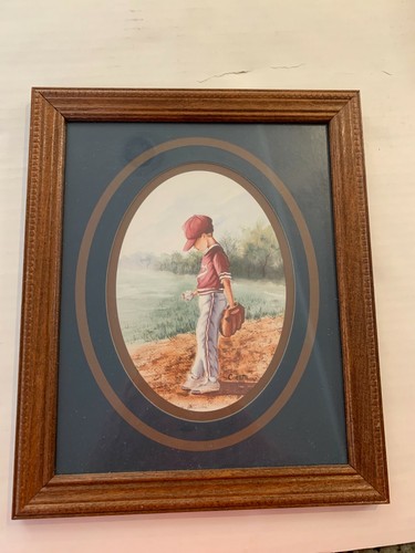 Matted Framed Art Print Youth Baseball Player by Cosette