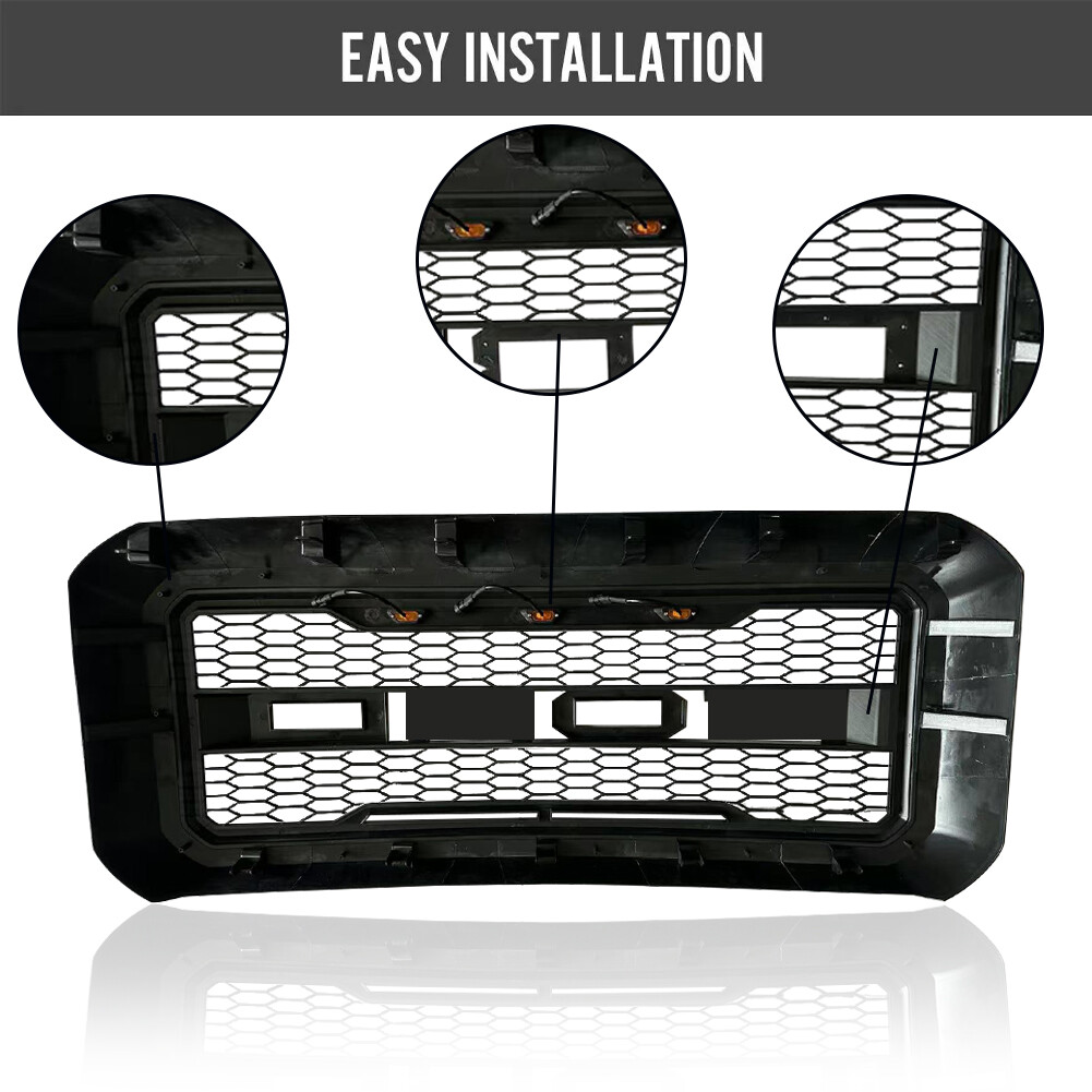 Grille For 2011-2016 F250 F350 Super Duty Grill Raptor Style W/LEDs Matte Black
