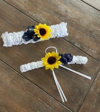 Navy Blue Sunflower wedding garter set