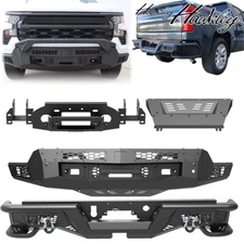 For 2022- 2025 Chevy Silverado 1500 Front/Rear Bumper w/Winch Plate+LED Lights