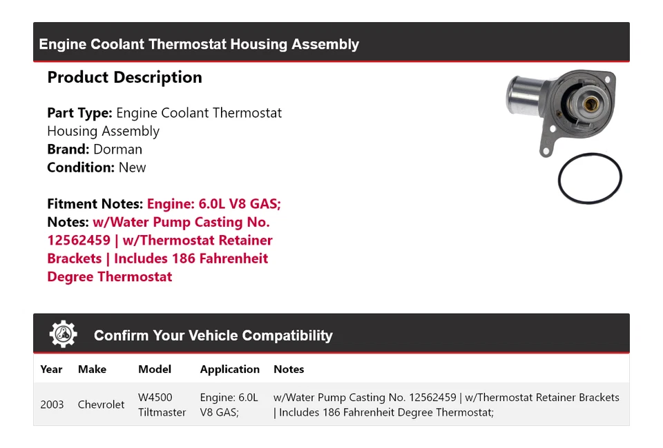 Conjunto de carcasa termostato para Chevrolet W4500 Tiltmaster Dorman 2003 Foto 2 de 4