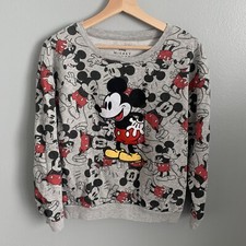 Disney Mickey Mouse Sweatshirt Womens Medium All Over Print Mickey Appliqu  AOP