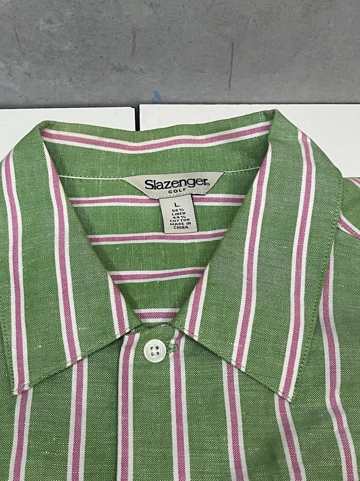 Slazenger Mens Golf Button Down Shirt Large L Linen - Image 3 of 4