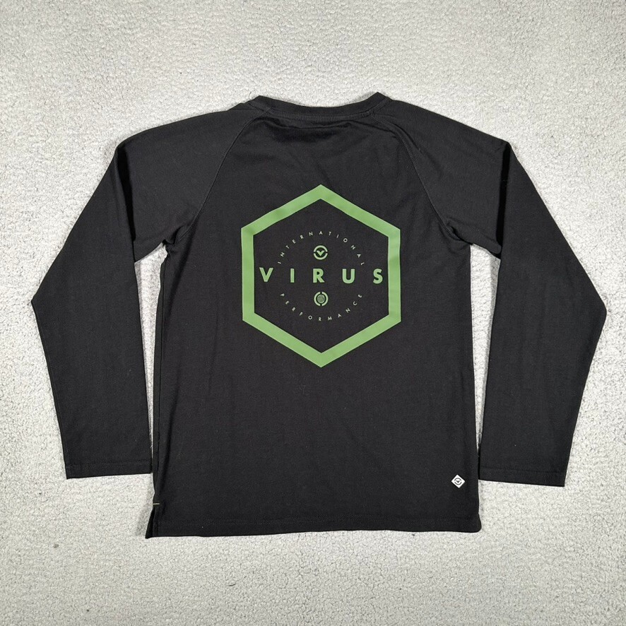 Virus Clothing Shirt Mens Small Black Crewneck Casual Preppy Long Sleeve Logo