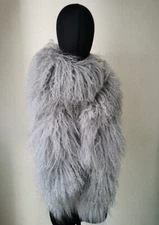 Real Mongolian Lamb Fur Scarf Shawl Grey Double Side Lamb Super Long 180CM