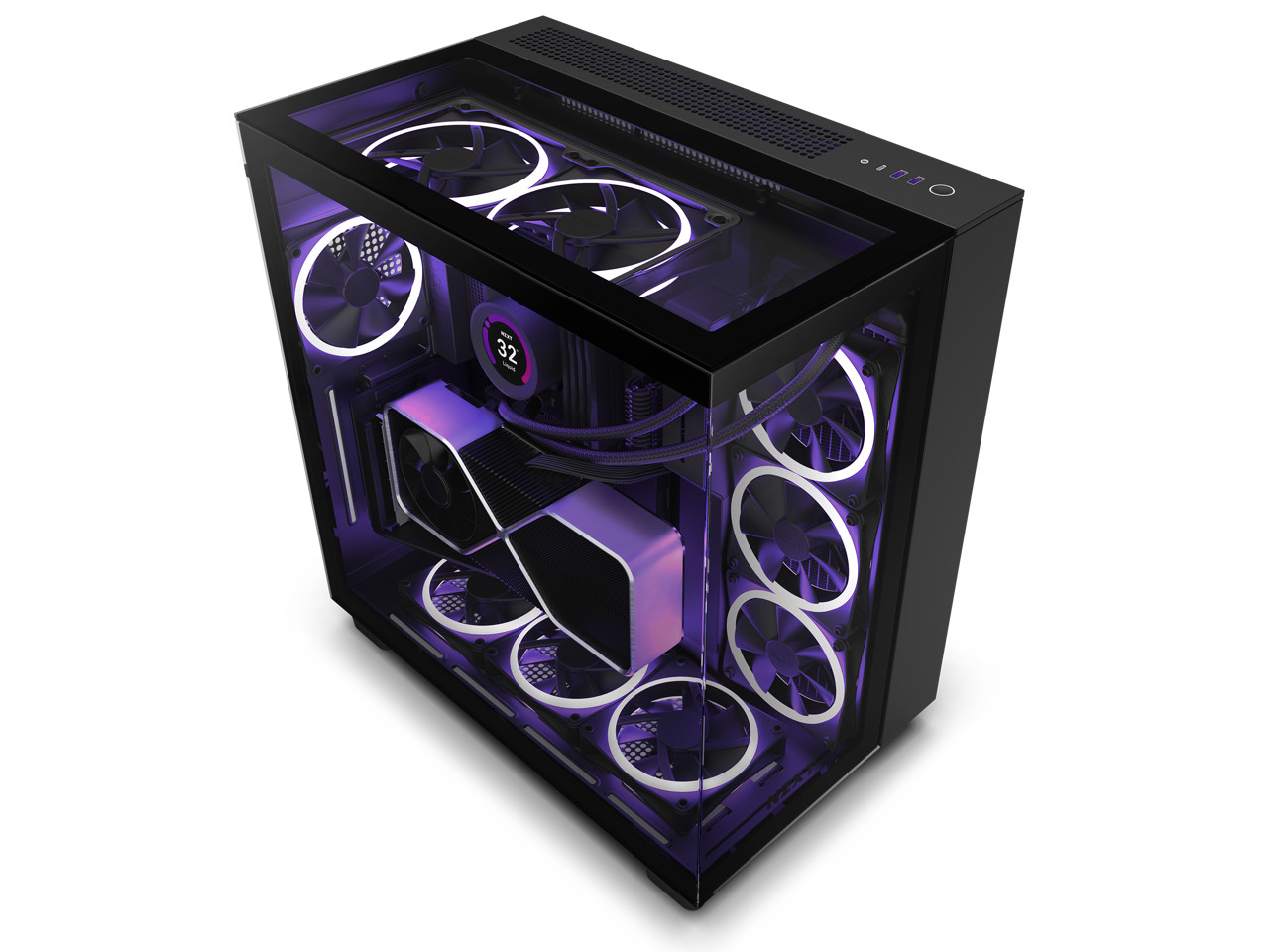 Игровой двухкамерный корпус NZXT H9 Elite All Black Премиум-класса Mid-Tower ATX для ПК - RGB