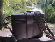 Vintage Leather Camera Bag Hard Shell Shoulder Strap Cowhide Felt Photography