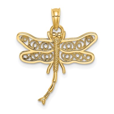 14k Gelbgold Libelle mit Perlen Filigran Flügel Charm Anhänger 1,02g, L-25,8mm