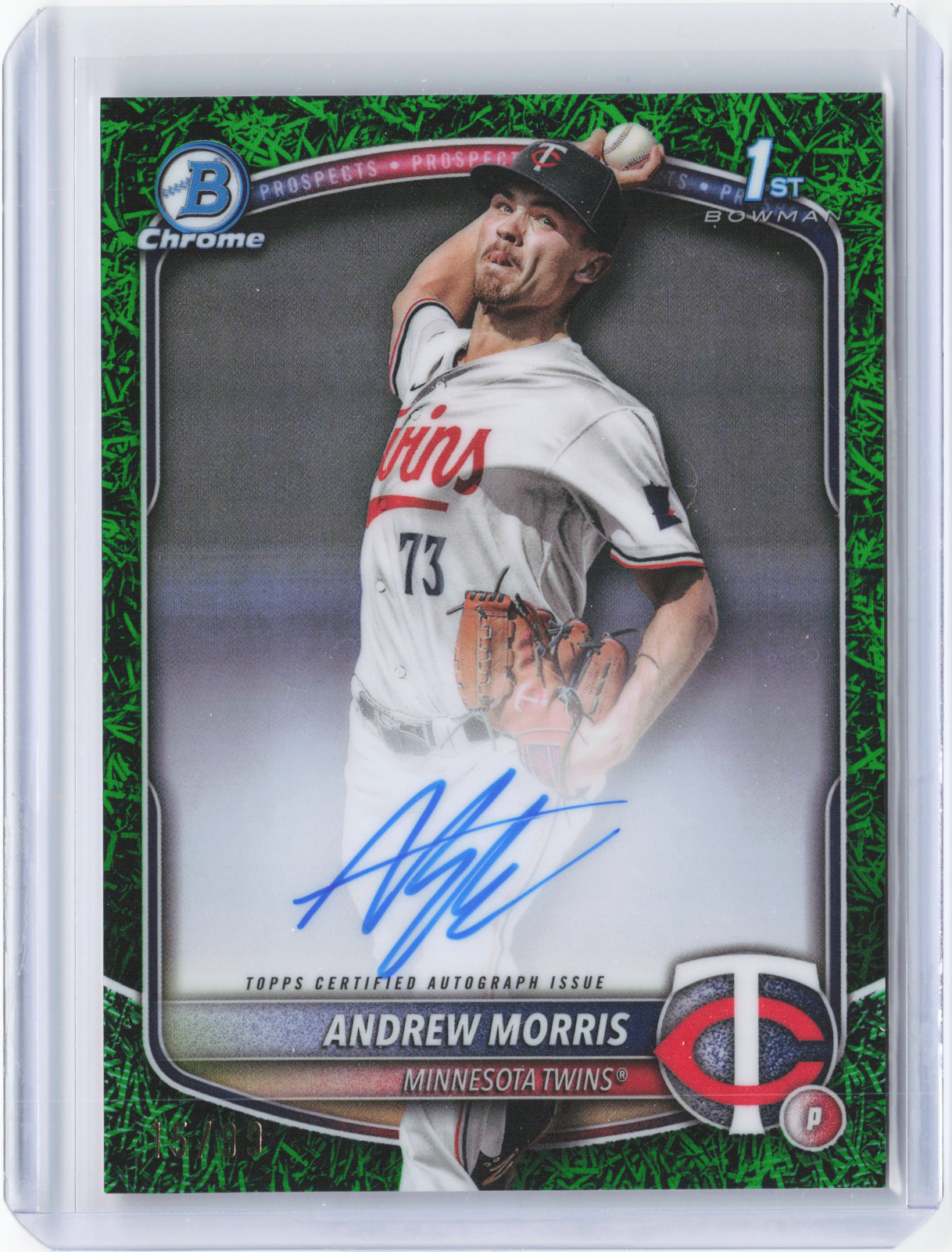 2025 Bowman Baseball Andrew Morris 1st Chrome Auto Green Grass Refractor #15/99