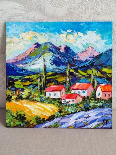 original oil painting Tuscany artwork Italian city landscape wall art 8*8 inch - Picture 5 of 12