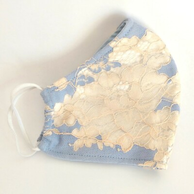 Women Face Mask, Blue e Beige, Unique Italian Handmade Work of Art, Breathable