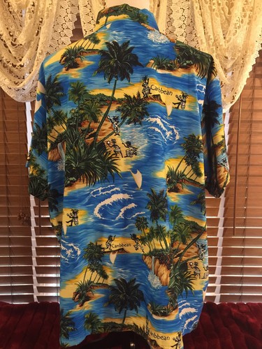 Men's EUC RIMA XXL 2XL Blue/Green SS Button Up Hawaiian Shirt - Picture 6 of 7