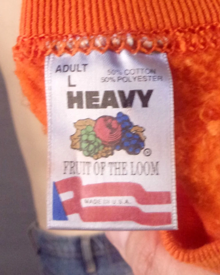 vintage 90s FOTL bright Safety Orange Grandma Sweatshirt Cottagecore Apples L - Image 4 of 4