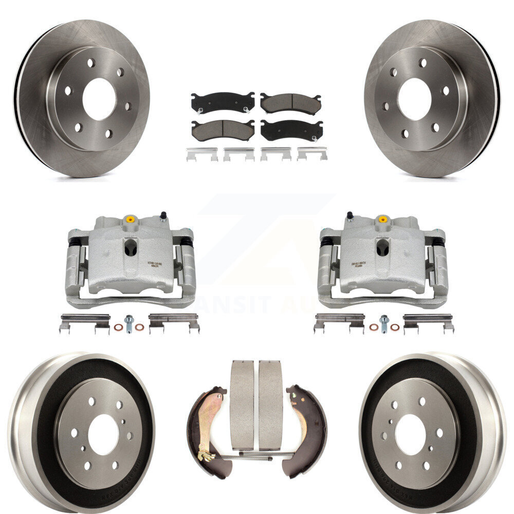 High-Performance Front & Rear Brake Caliper Rotor Drum Ceramic Pad Kit (8Pc) for Chevrolet GMC 1500 Trucks