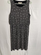 Loft Women’s Size Large Sleeveless Midi Dress Black With White Dots 3903