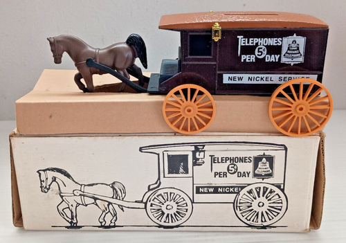 ERTL Telephones New Nickel Service Horse and Wagon Bank 9801 with Key - Picture 3 of 5