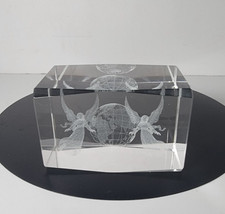 3D Laser Etched Clear Glass Crystal Globe Angels Paperweight