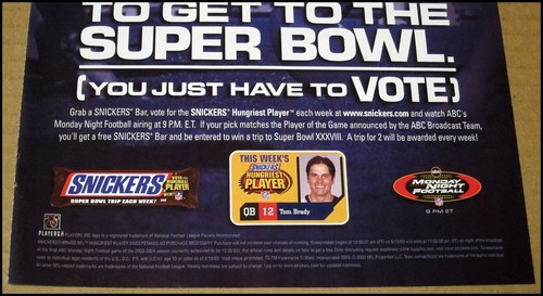 2003 Tom Brady Snickers Hungriest Player Print Ad Advertisement Brett Favre MNF - Picture 4 of 5