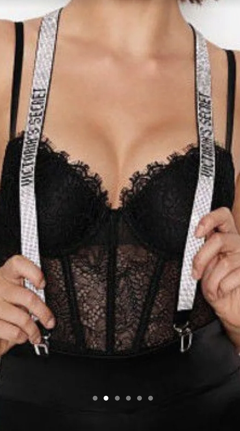 victoria secret Rare New shine LOGO rhinestone suspenders Rhinestone Bling O/s eBay