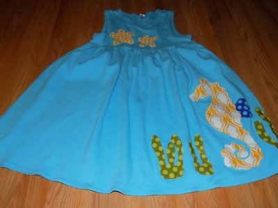 Size 8 Monag Blue Sleeveless Casual Summer Dress Seahorse Star Fish Sea Weed EUC