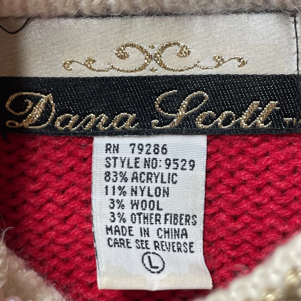 Suéter Vintage Navidad Para Mujer Talla L Mezcla Lana Poinsettia Floral Dana Scott Foto 4 de 4