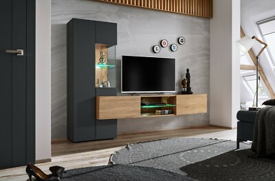 Wohnwand Anbauwand Wohnzimmer Schrankwand TRY mit Led Beleuchtung Push - Click