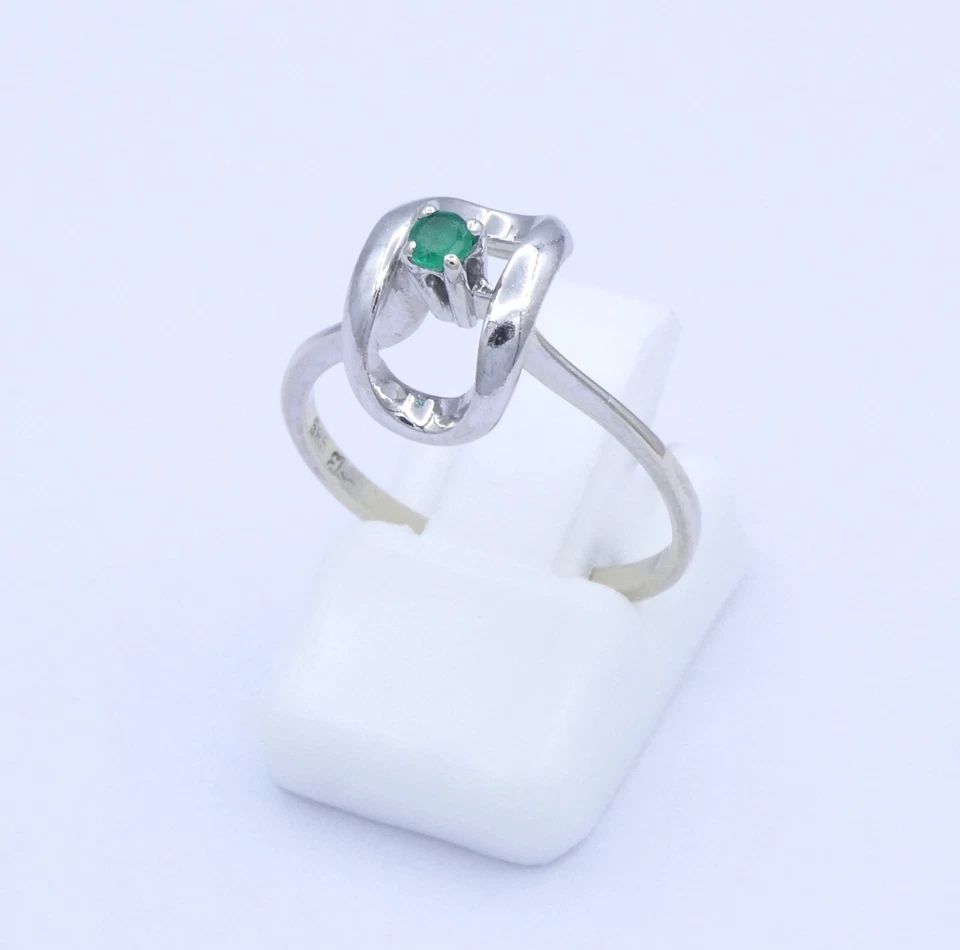 Vintage Damenring mit Smaragd / 585er - 14 Karat Weißgold - 50 (15,9 mm Ø) - Bild 2 von 4