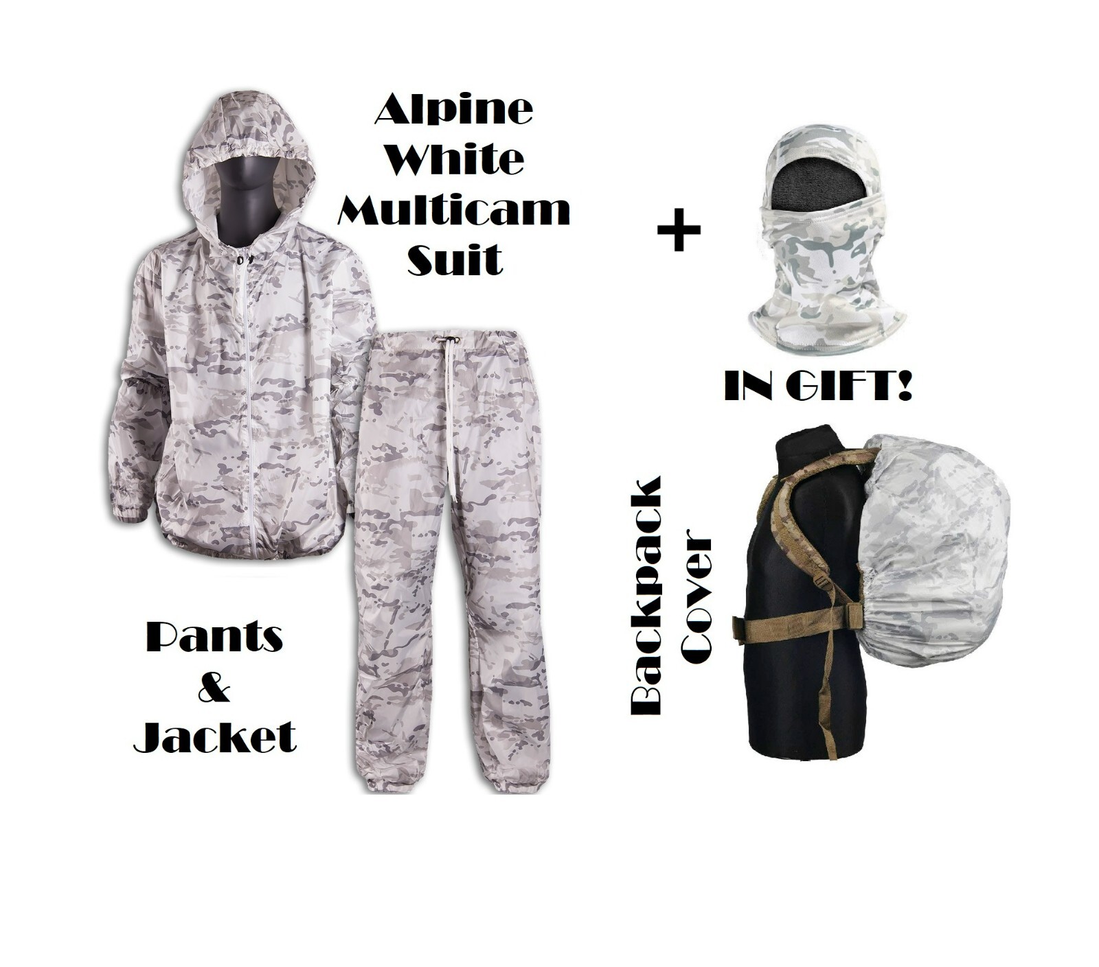 Traje táctico de invierno multicámara. Juego Camuflaje Blancanieves + Mochila/Balaclava
