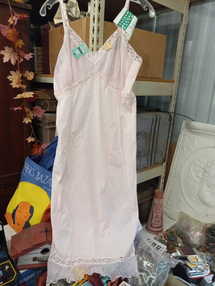 Vintage Adonna JCPenney Full Dress Slip Pink Dacron Nylon Lace Sexy  Nightgown