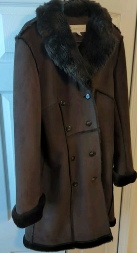 LIZ CLAIBORNE Faux Fur Shearling Coat Womens Size Medium Brown Heavy Parka - Picture 5 of 14