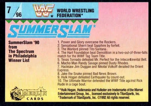 WWF WWE Merlin 1992 Part 1 (Black) Wrestling Trading Cards (summerSlam) Pick One - Picture 15 of 189
