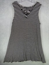Living Doll Women's Plus Size 1X Black White Striped Sleeveless Dress