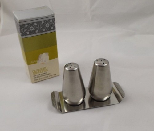 New Vintage ~ Stainless JC Penney Salt & Pepper set ~ Mid Century Modern ~ NIB - Picture 2 of 11