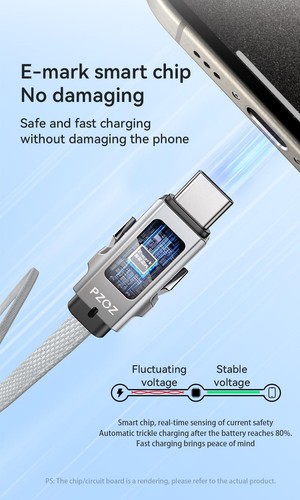 PZOZ 100W PD Wysuwany kabel USB-C na USB-C Szybkie ładowanie z wyświetlaczem cyfrowym - Zdjęcie 12 z 27