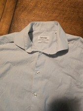 Calvin Klein Men  s Blue and White Striped Dress Shirt 15 