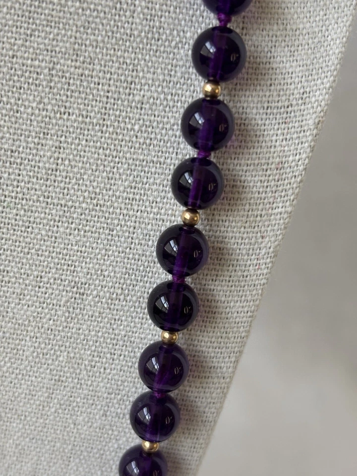 Colar de miçangas de ametista com minúsculas contas de ouro 30” 14kt folheado a ouro fecho FedEx - Imagem 2 de 4