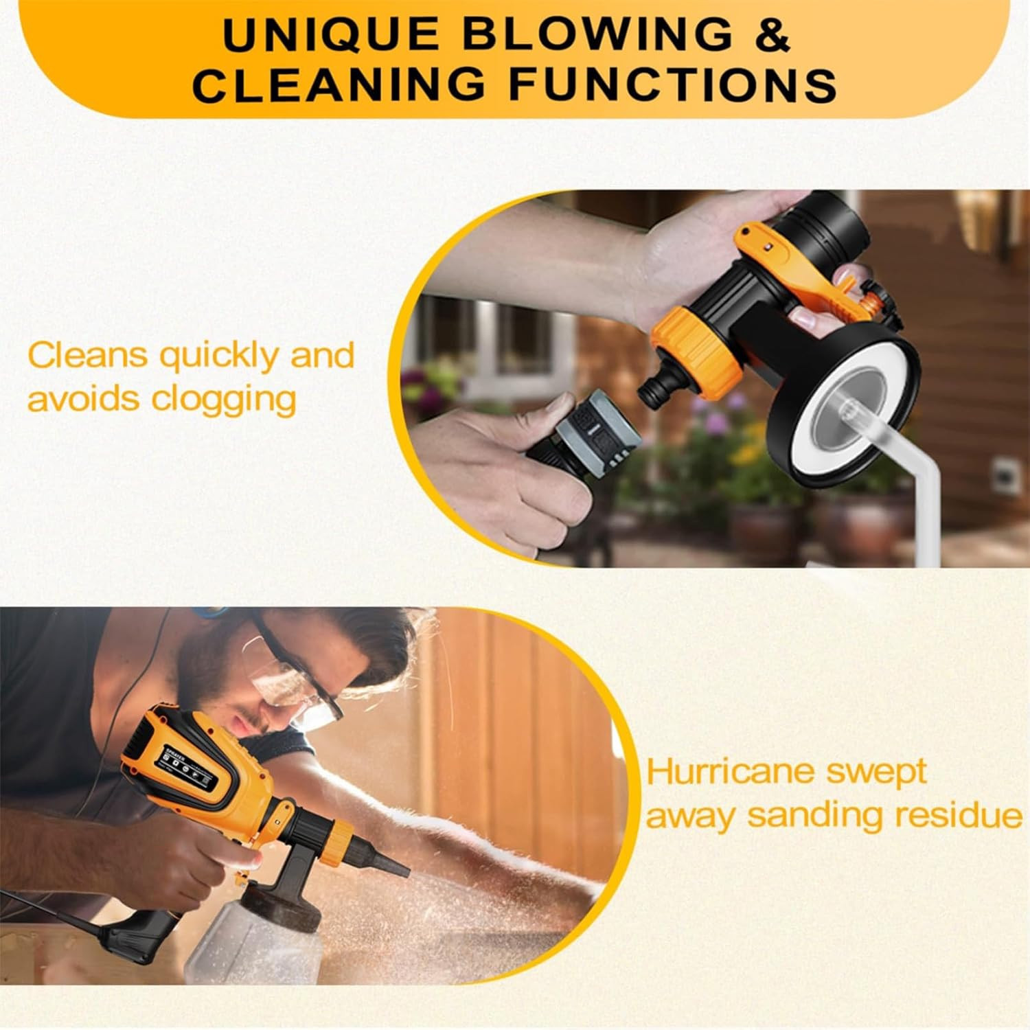 Paint Sprayer, 700W HVLP Spray Gun with Cleaning & Blowing Joints, 4 Nozzles and