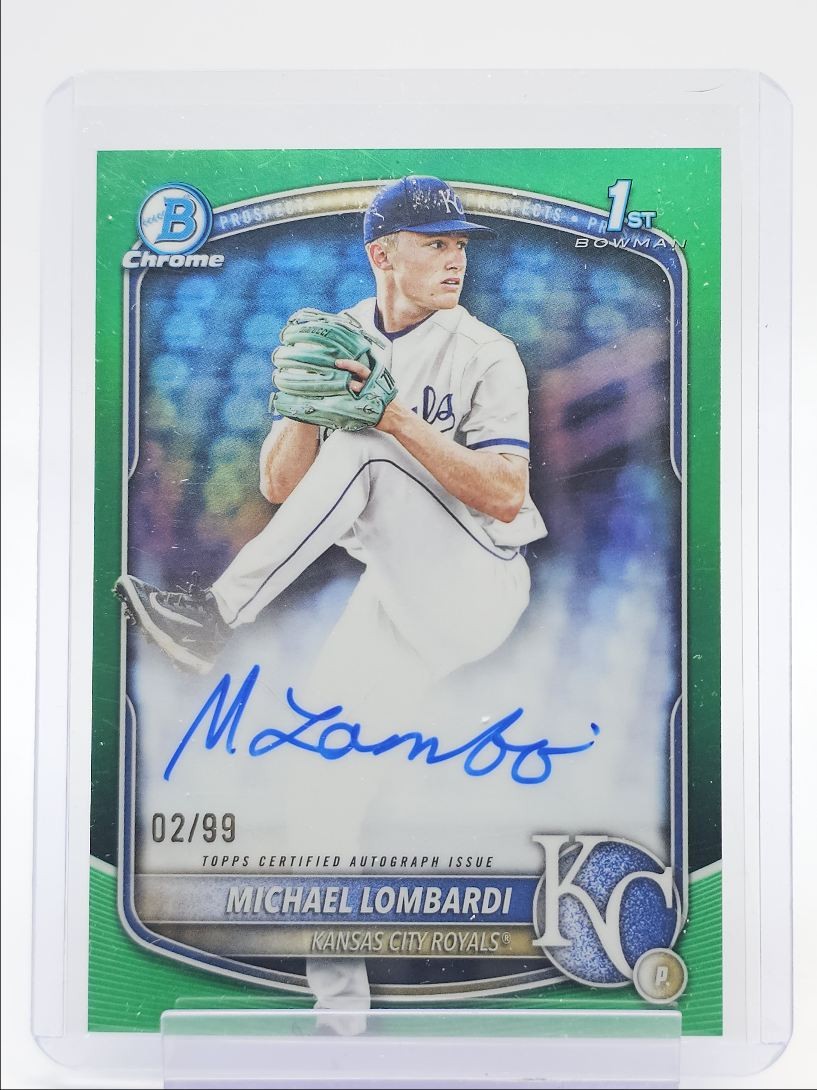 MICHAEL LOMBARDI 2025 BOWMAN CHROME DRAFT 1ST GREEN ROYALS AUTO /99 Q0848