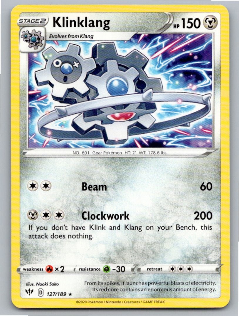 2020 POKEMON KLINKLANG DARKNESS ABLAZE 127/189 R NM A68983 FREE S&H