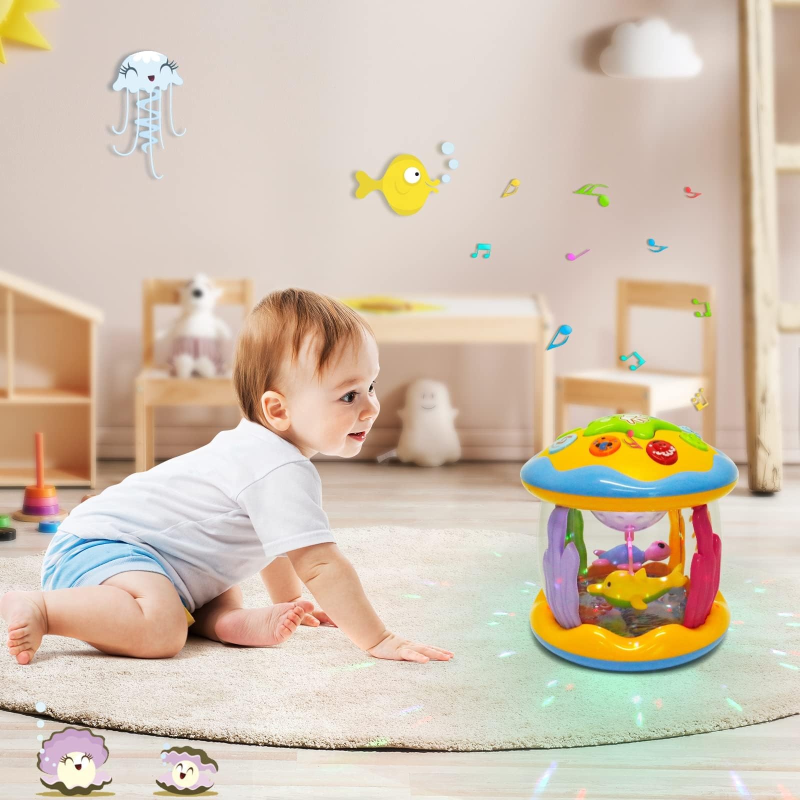 M SANMERSEN Baby Boys Toys 6-12 Months, Babies Ocean Rotating Lights Up Music...