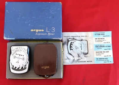 Argus L3 Exposure Meter, w/Orig Box, Case, Manual: Clean & Working