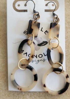 Handmade Matte Tortoise Statement Earrings - Rectangle & Oval & Circle