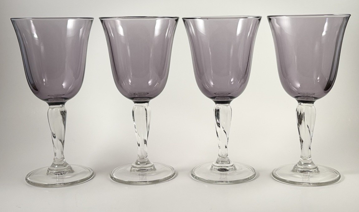 Vintage Casual Settings Amethyst  Tall Water Goblets By CRISTAL D'ARQUES