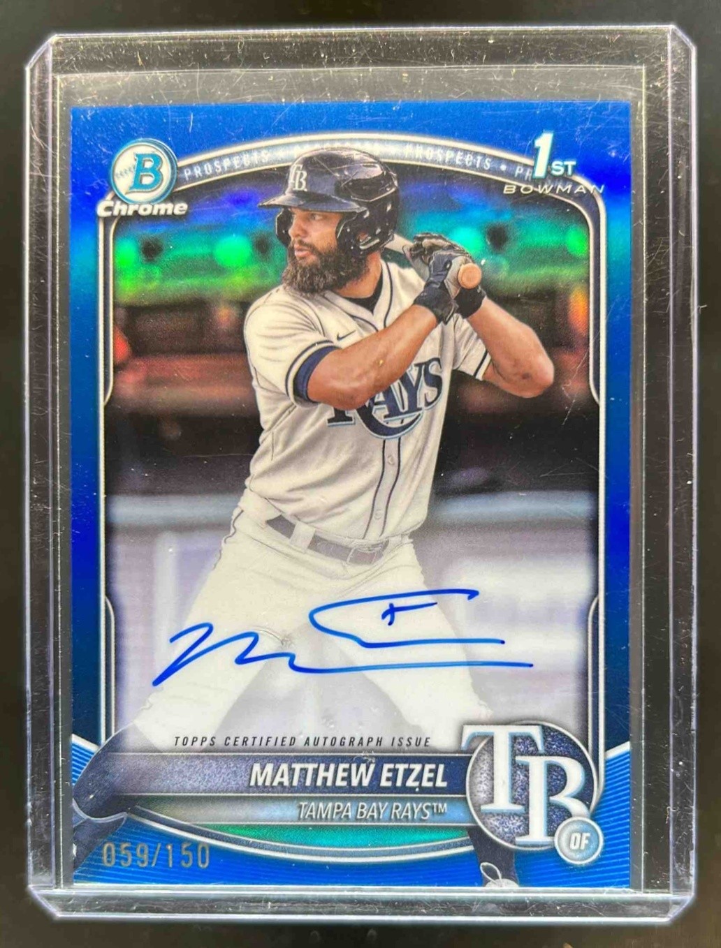 2025 Bowman Chrome Matthew Etzel Auto Blue Refractor 1st #59/150 Rays
