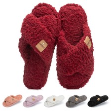 GOEWY Fuzzy Open Toe Slippers for Women Indoor and Outdoor with Memory Foam C...