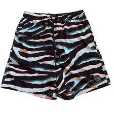 Neff Swim Shorts Trunks Youth Large Black Tropical Tiger Stripes Beach Surfing